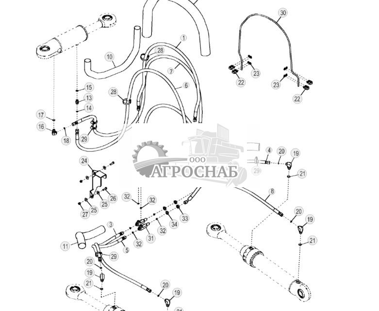 Гидравлические шланги цилиндра наклона отвала (механизм наклона под углом) (стандарт) (181763 - ) - ST136753 372.jpg